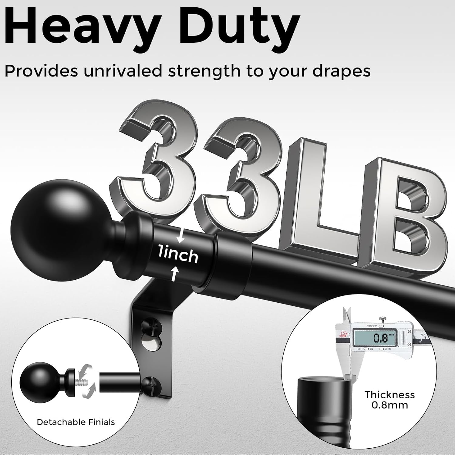 Black 1-Inch Adjustable Heavy Duty Curtain Rods (36-91 In) - Telescopic Splicing Metal Drapery Pole, Easy Installation Modern Window Treatment Accessory for Home Decoration Curtain, Window Drapes, Home Textile